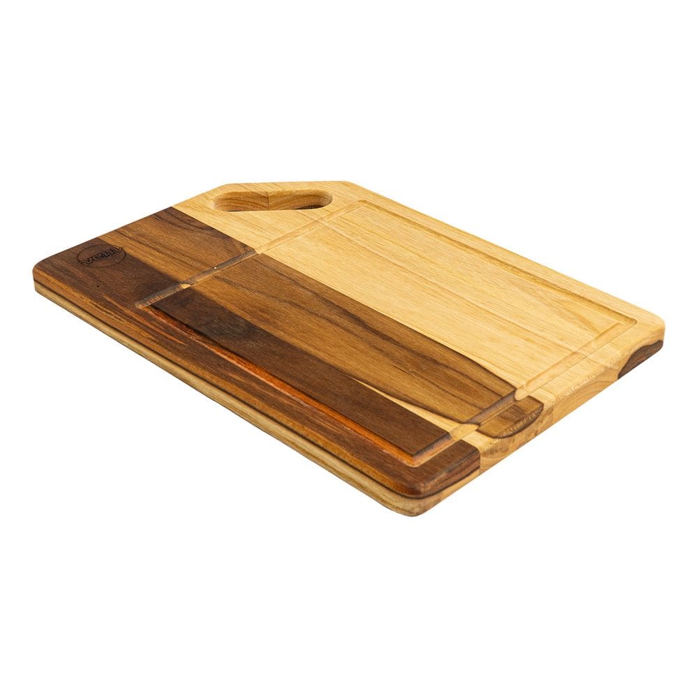 Tábua De Corte Churrasco Carne Retangular Com Alça Vazada 38x27cm Em Madeira Linha Premium