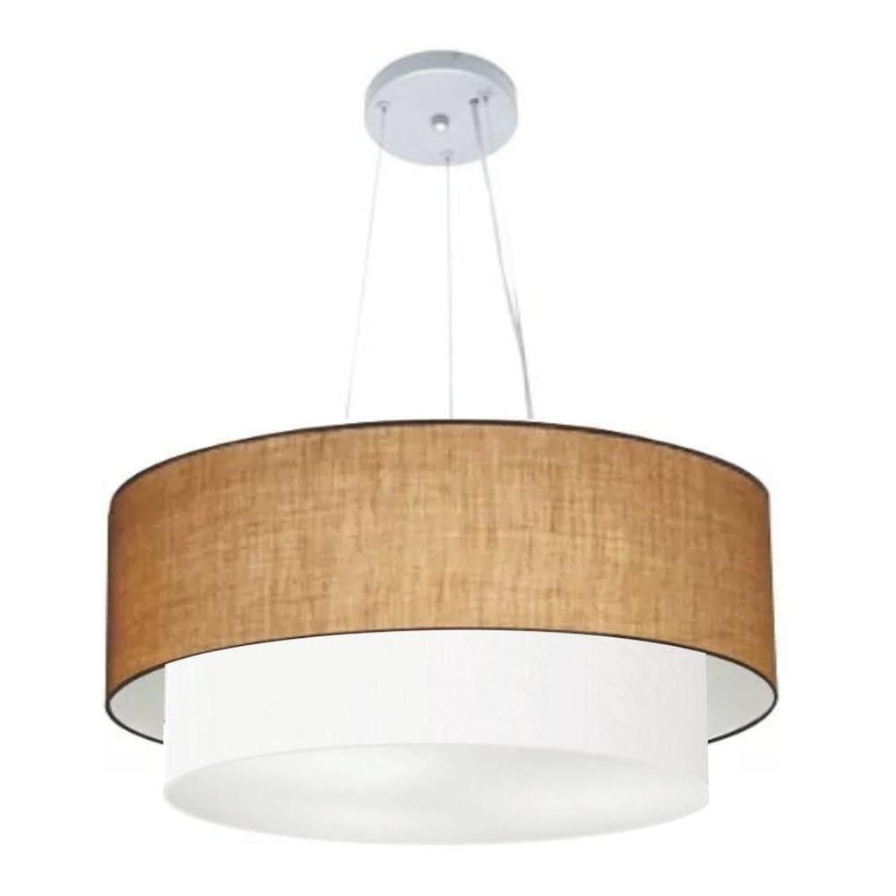 Lustre Pendente Duplo Cilíndrico Vivare Md-4073 Cúpula Em Tecido 80x60cm - Bivolt Palha-branco 127/220v