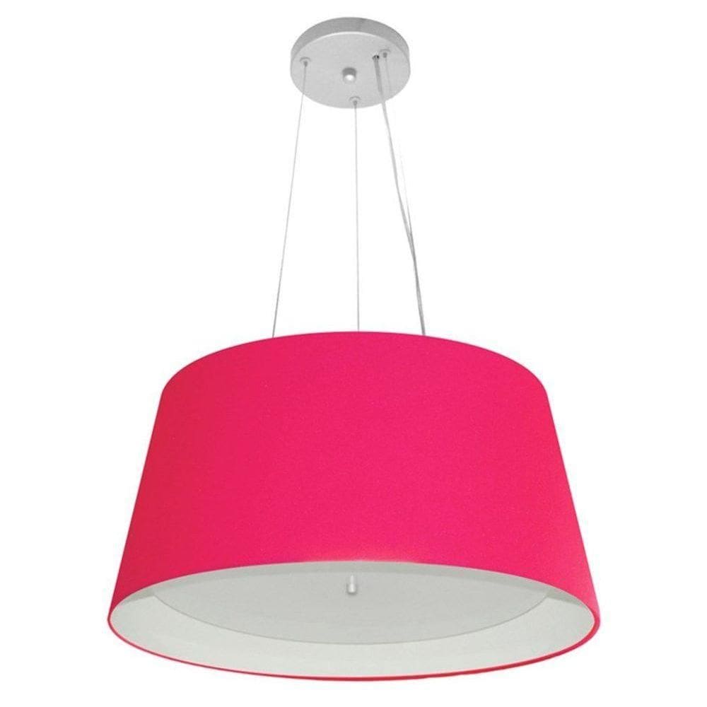Lustre Pendente Cone Vivare Md-4144 Cúpula Em Tecido 25x50x40cm - Bivolt Rosa-pink-branco 127/220v