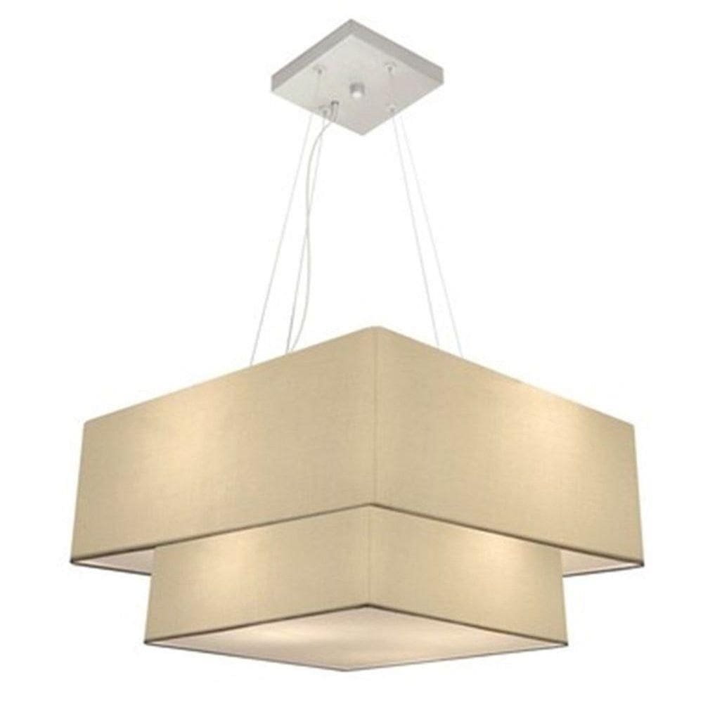 Lustre Pendente Duplo Quadrado Vivare Md-4083 Cúpula Em Tecido 70x50cm - Bivolt Algodão-crú 127/220v