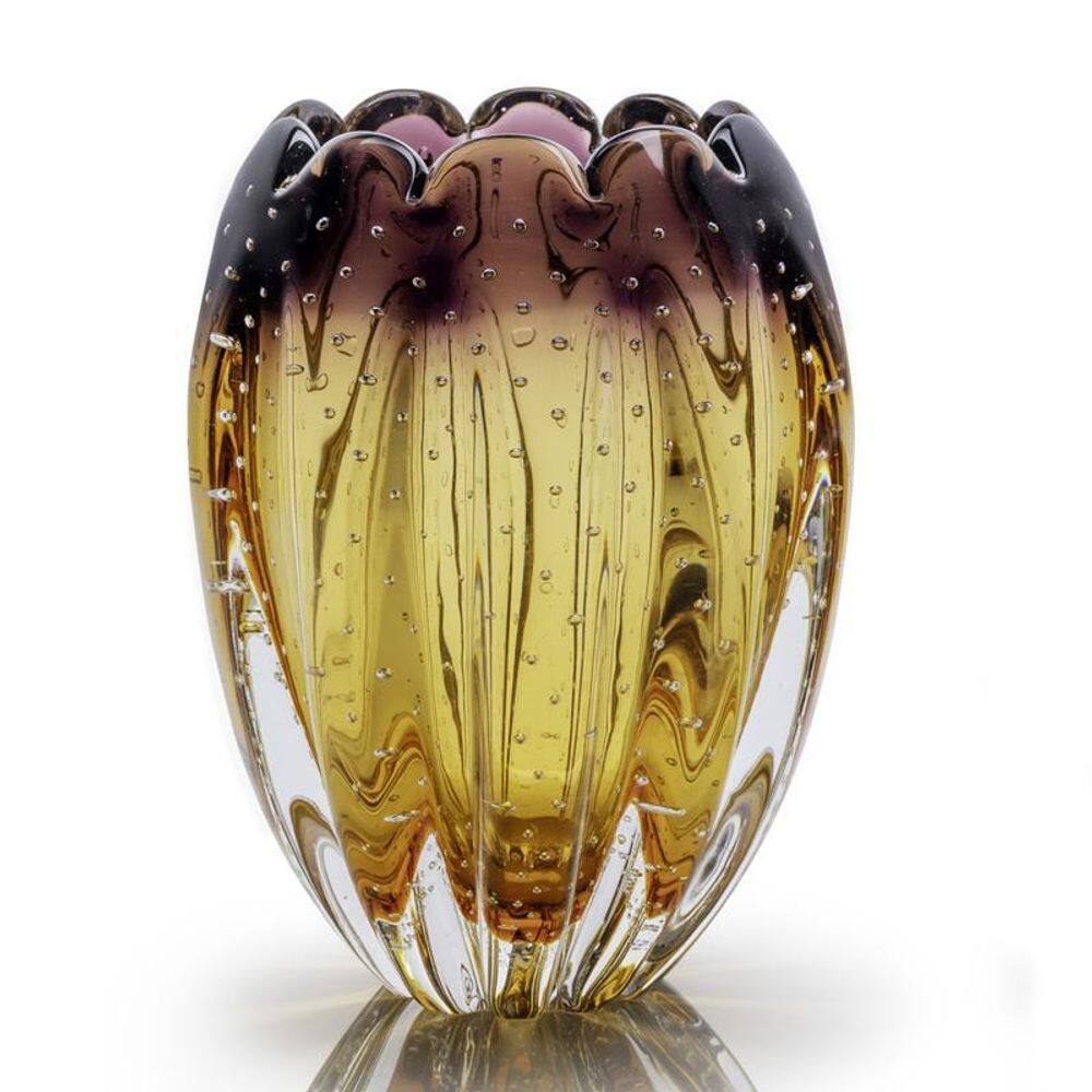Vaso Em Cristal Murano Lilás E Âmbar - São Marcos 21Cm
