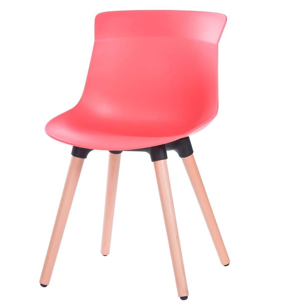 Cadeira ANM6708F Eames Saarinen Joly  Anima Office Polipropileno Coral Base em Madeira Fixa