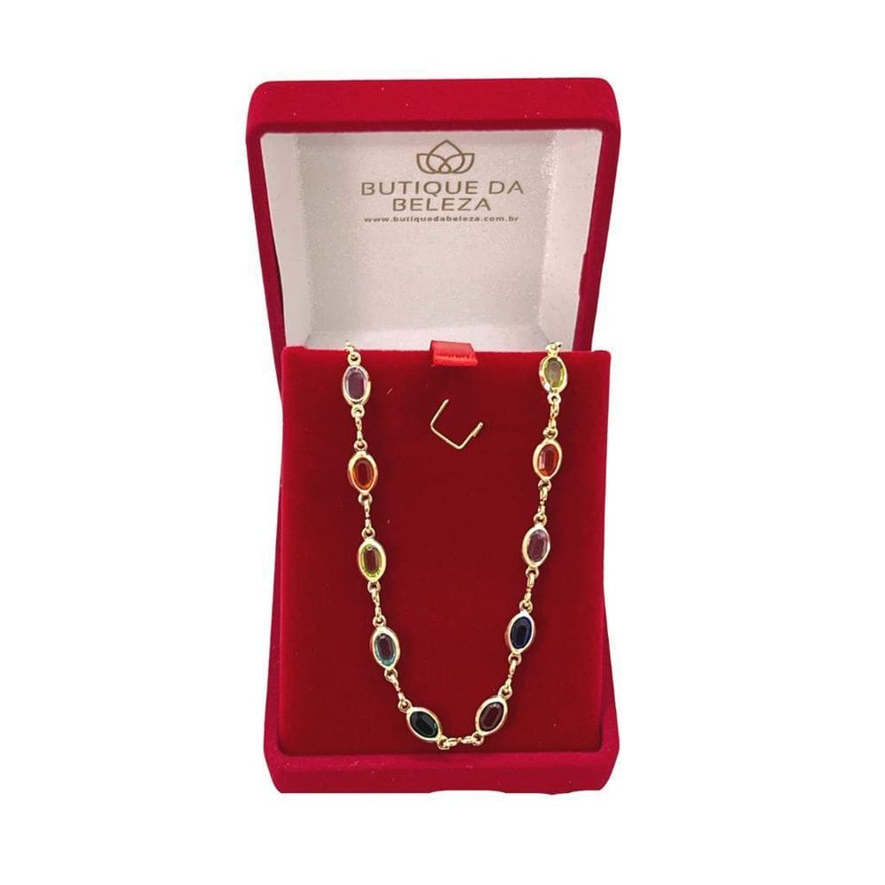 Gargantilha Folheada A Ouro Pedras Zircônias Coloridas Ovais