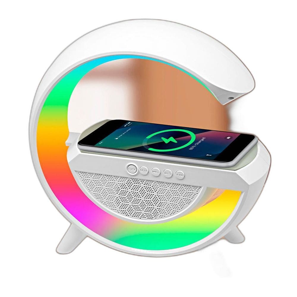 Luminária De Mesa Rgb Bluetooth Com Som Carregador Indução