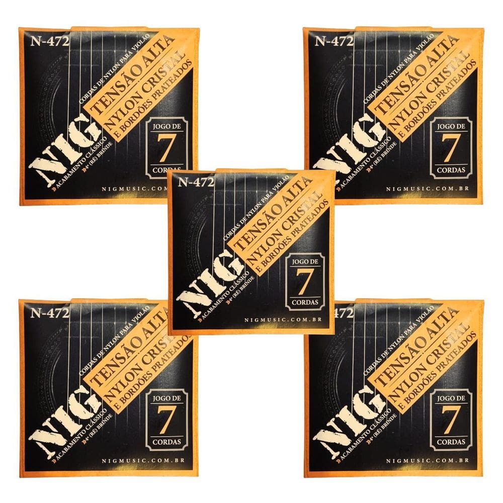 Kit 5 Encordoamento Violão Nylon 7 Cordas Cristal N472 Nig