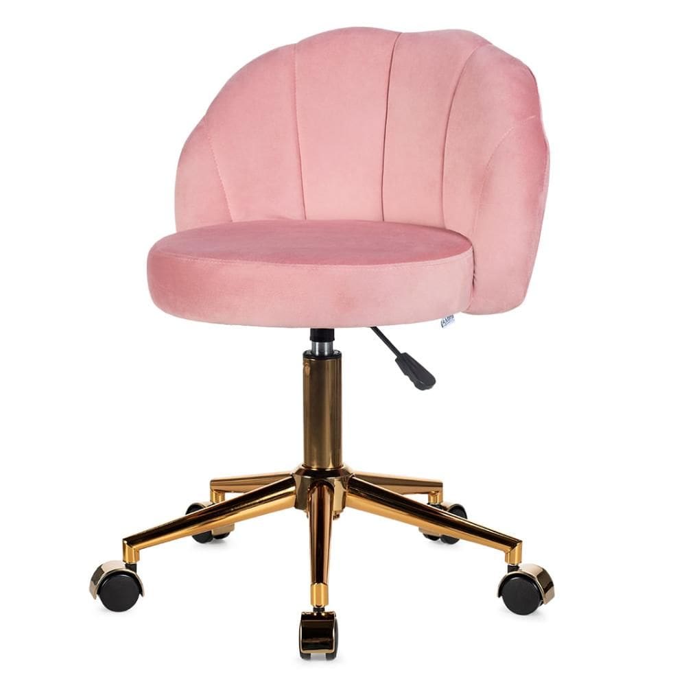 Cadeira ANM9700S Petala Anima Office Revestida em Veludo Rosê Base Rodízio Dourado