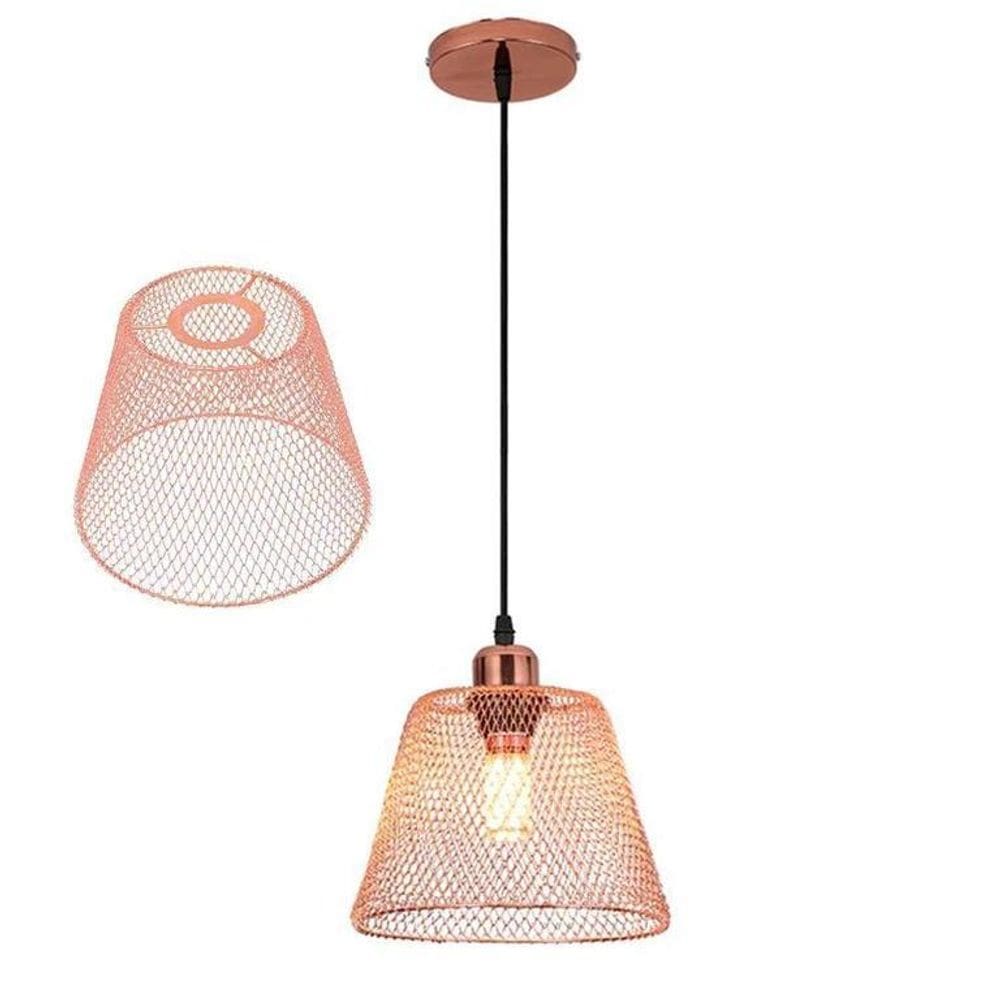 Luminária Pendente Decorativo Em Tela Metal Rose 1,50Cm