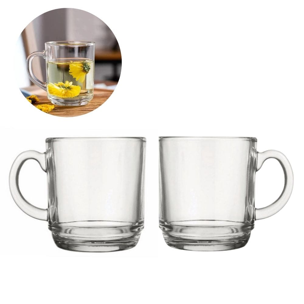 Jogo 2 Canecas Transparente Vidro 250ML Café Chá Cappuccino