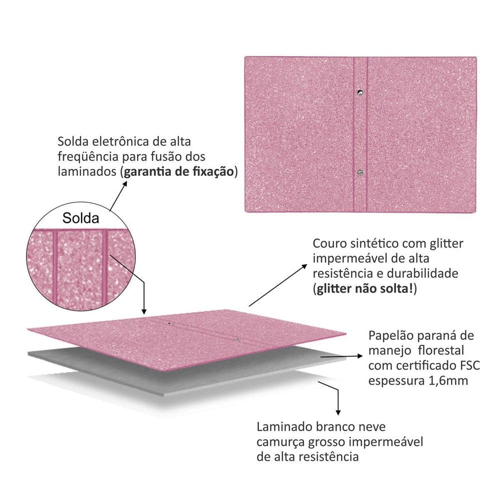 1 Álbum Foto 20X25/40 Fotos sintético Glitter Pink