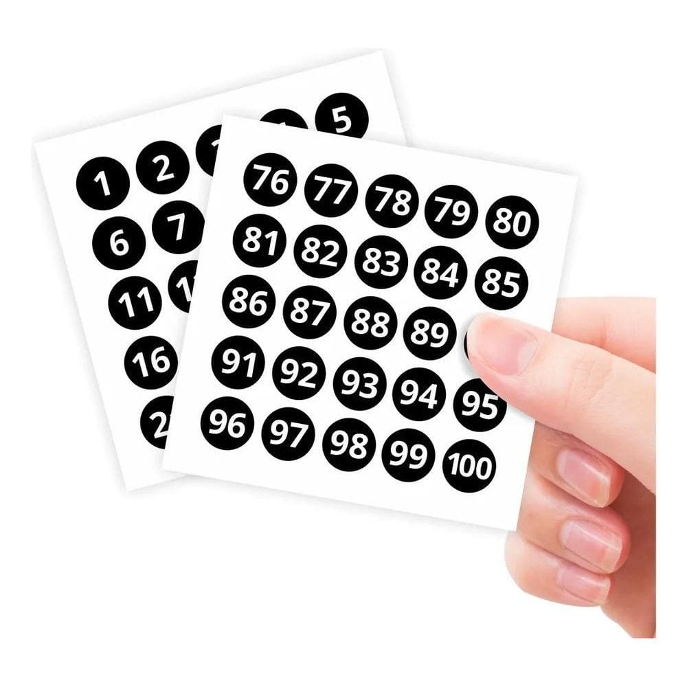 2X Adesivos Numerado 1 A 100 Preto Redondo Com 1Cm Controle