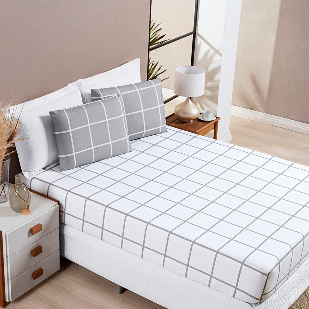 Jogo de Lençol Cama Casal 3 peças Micropercal 200 Fios Austin