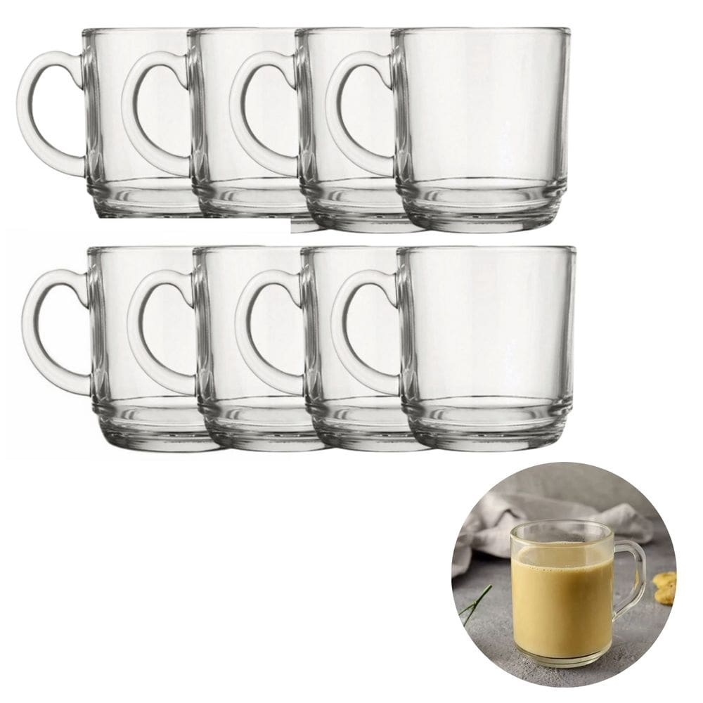 Jogo 8 Canecas Transparente Vidro 250ML Café Chá Cappuccino