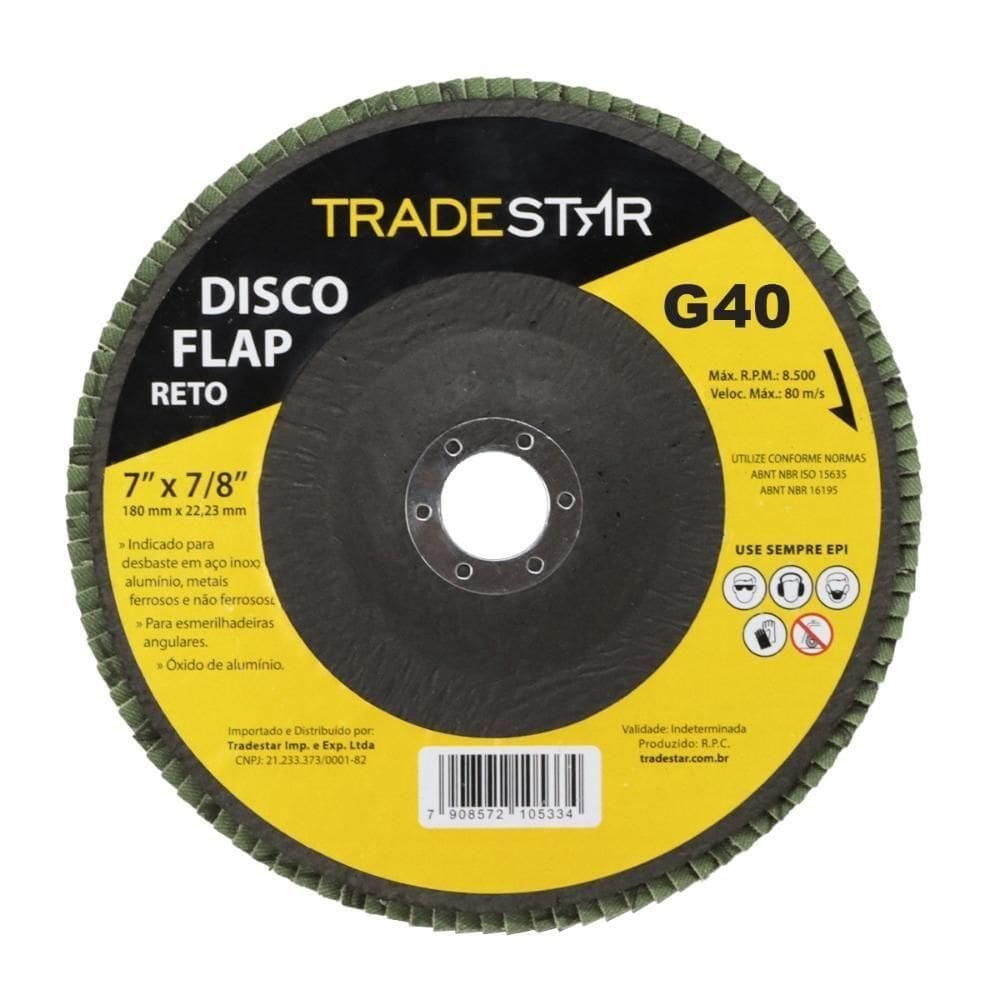 Disco Flap 180 Mm G40 Fibra Reto Aço Tradestar
