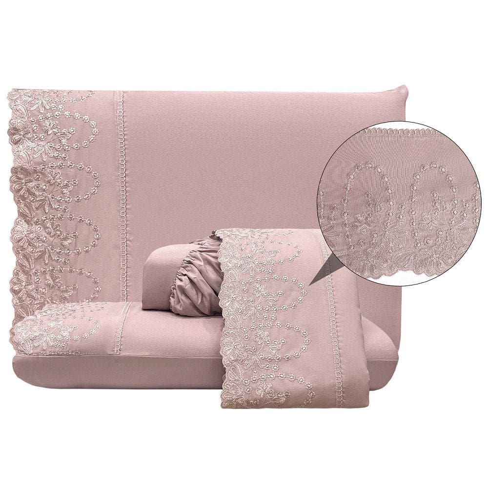 Jogo Lençol Casal Jade Bordado Inglês 4pç 100% Poliéster - Malv