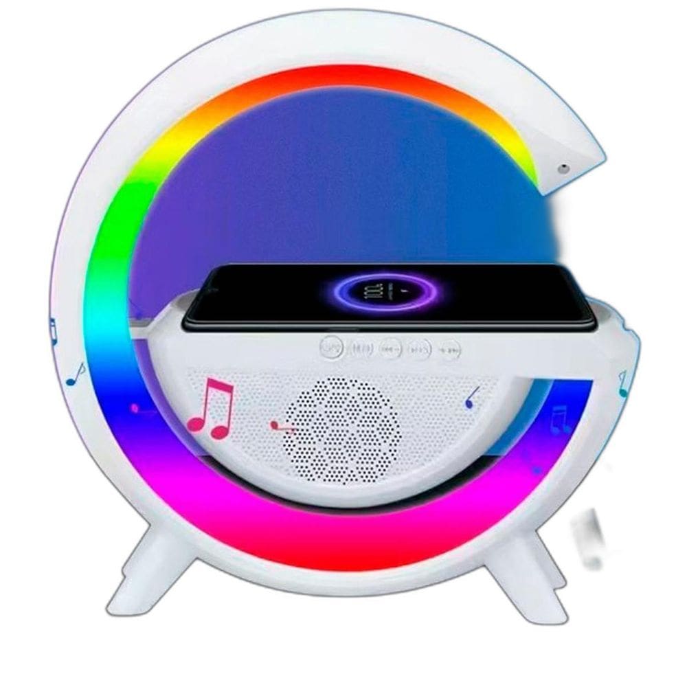 Luminária Caixa De Som De Mesa Carregador Indução Bluetooth