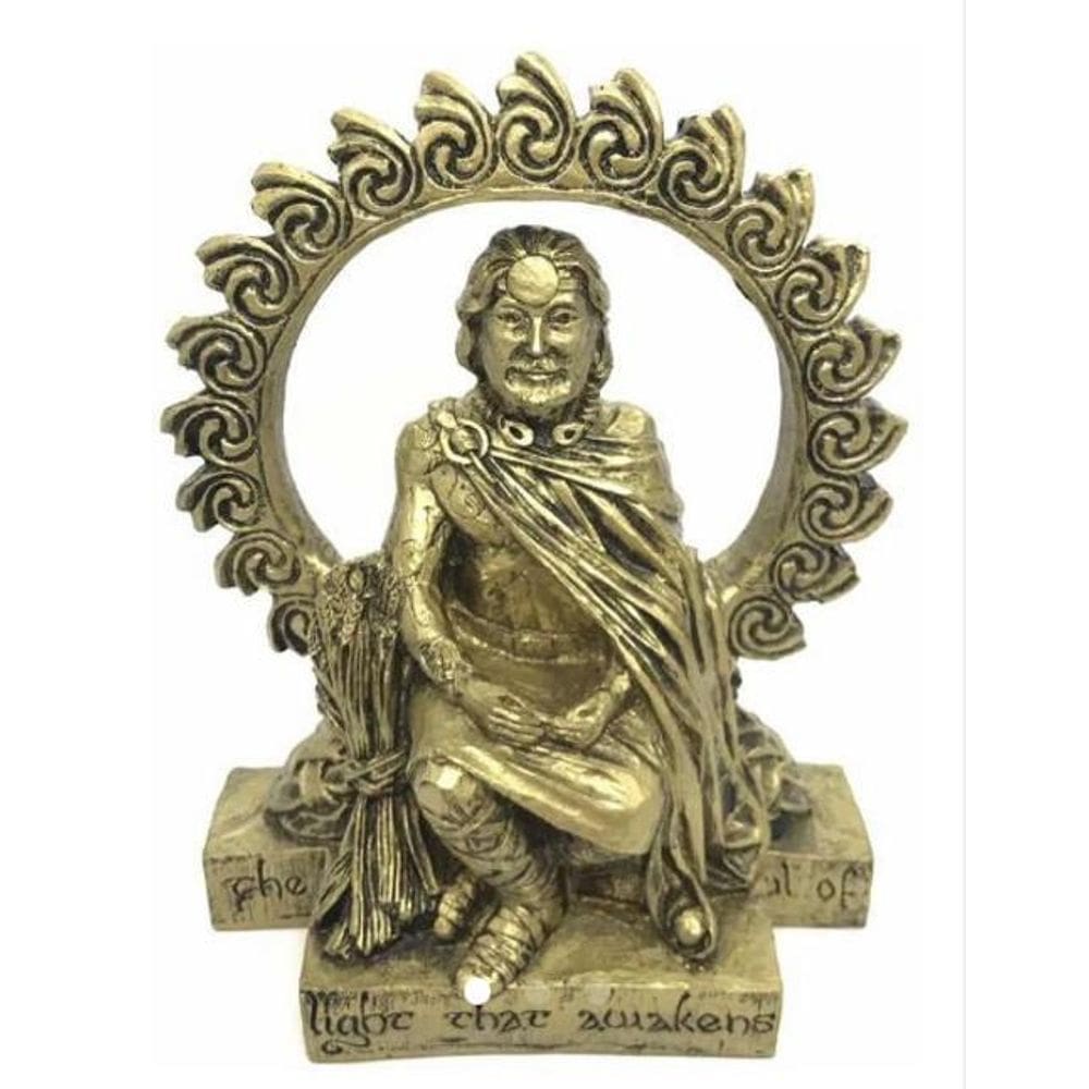 Escultura Deus Sol Dourado 20 Cm Pintado Em Resina