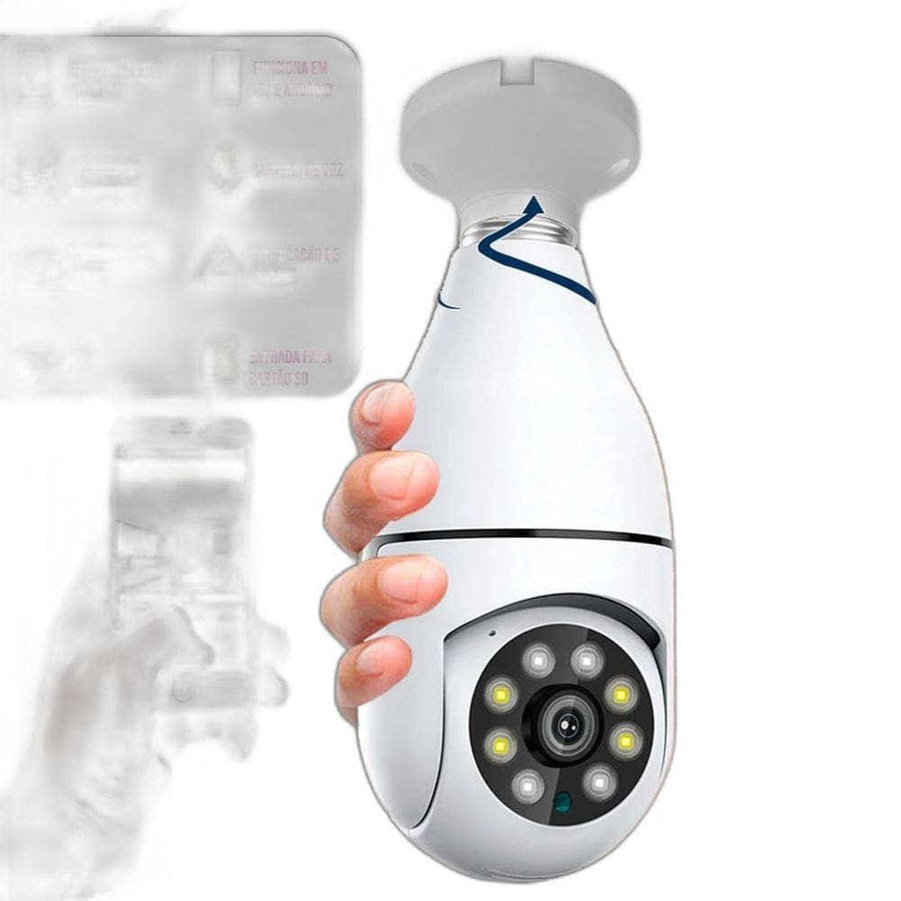Câmera De Segurança Wifi Ip Smart Lampada E27 Com Ir