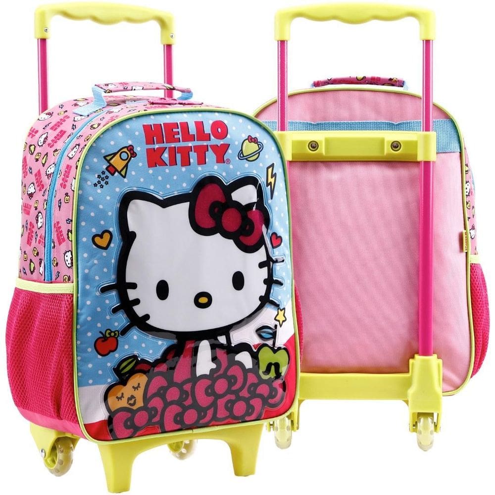 Mochila Escolar Hello Kitty Bolsa Feminina Mala Rodinhas 16L