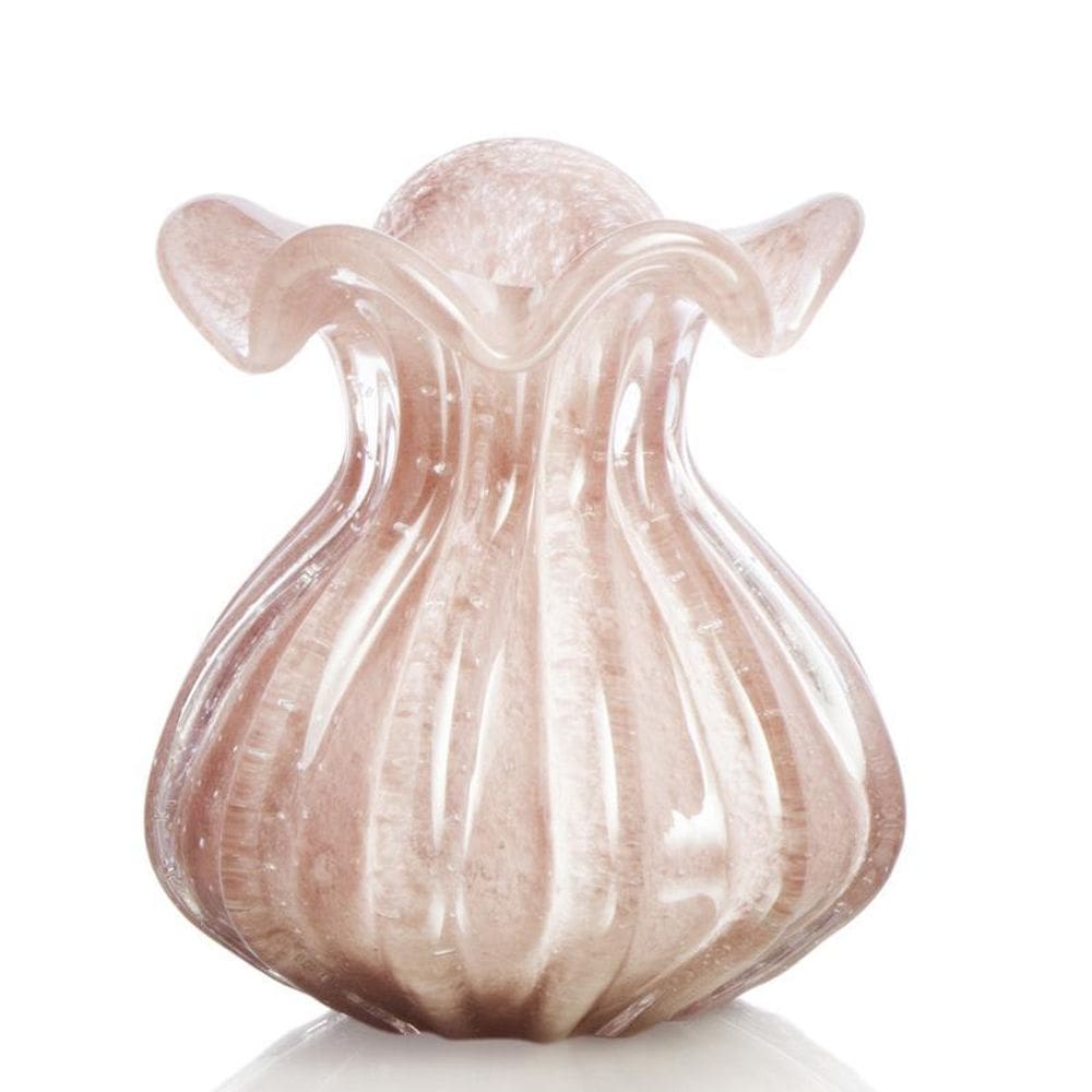 Vaso Trouxinha Em Cristal Murano Rosa - São Marcos 21Cm