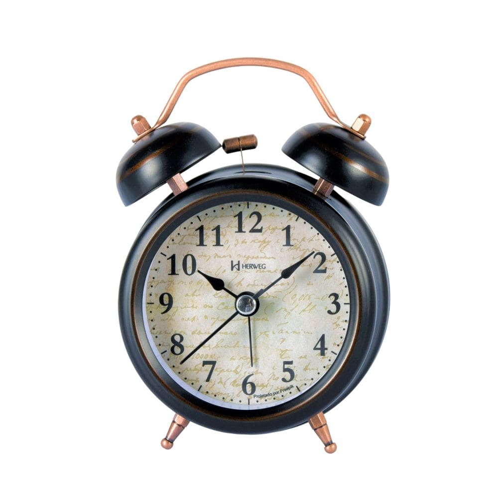 Relógio Despertador Preto Luz Campainha Herweg 2710 Mesa