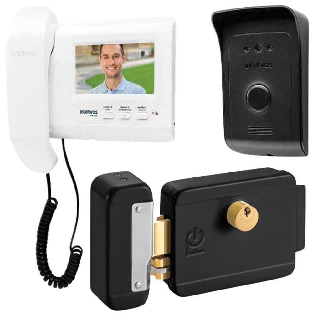 Kit 1 Vídeo Porteiro Interfone Ivr 1010 + 1 Fechadura Preta