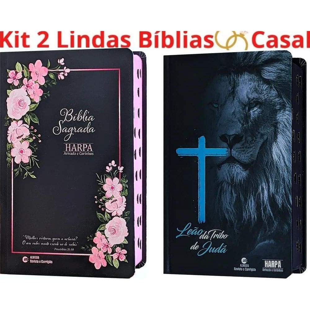 Kit 2 Bíblias Sagrada Capa Dura Com Harpa E Indice Para O Ca