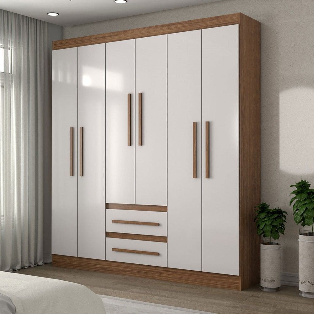 Guarda-Roupa Solteiro Europa 6 Portas 2 Gavetas 100% Mdf Cinamomo/Off White - Panorama Móveis
