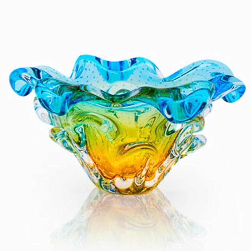 Centro De Mesa Cristal Murano Azul E Âmbar São Marcos 25Cm