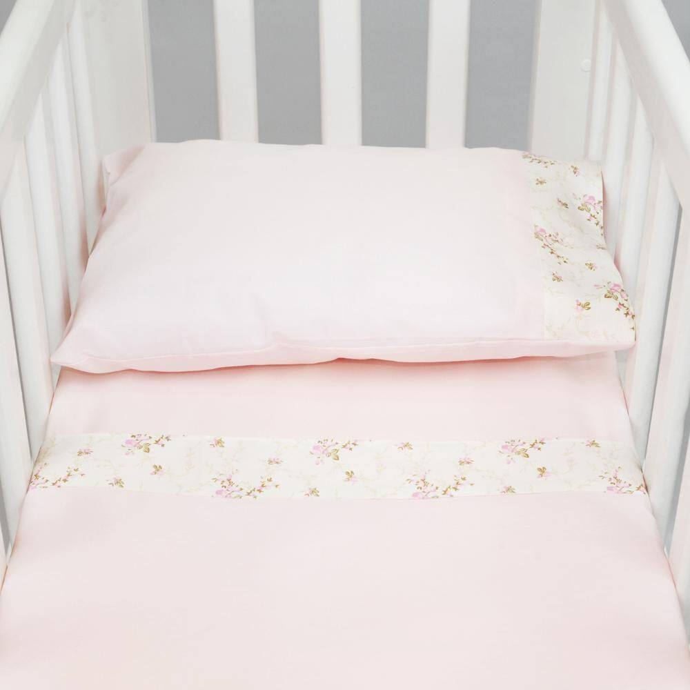 Jogo De Lençol Para Mini Berço 3 Peças Floral Rosa