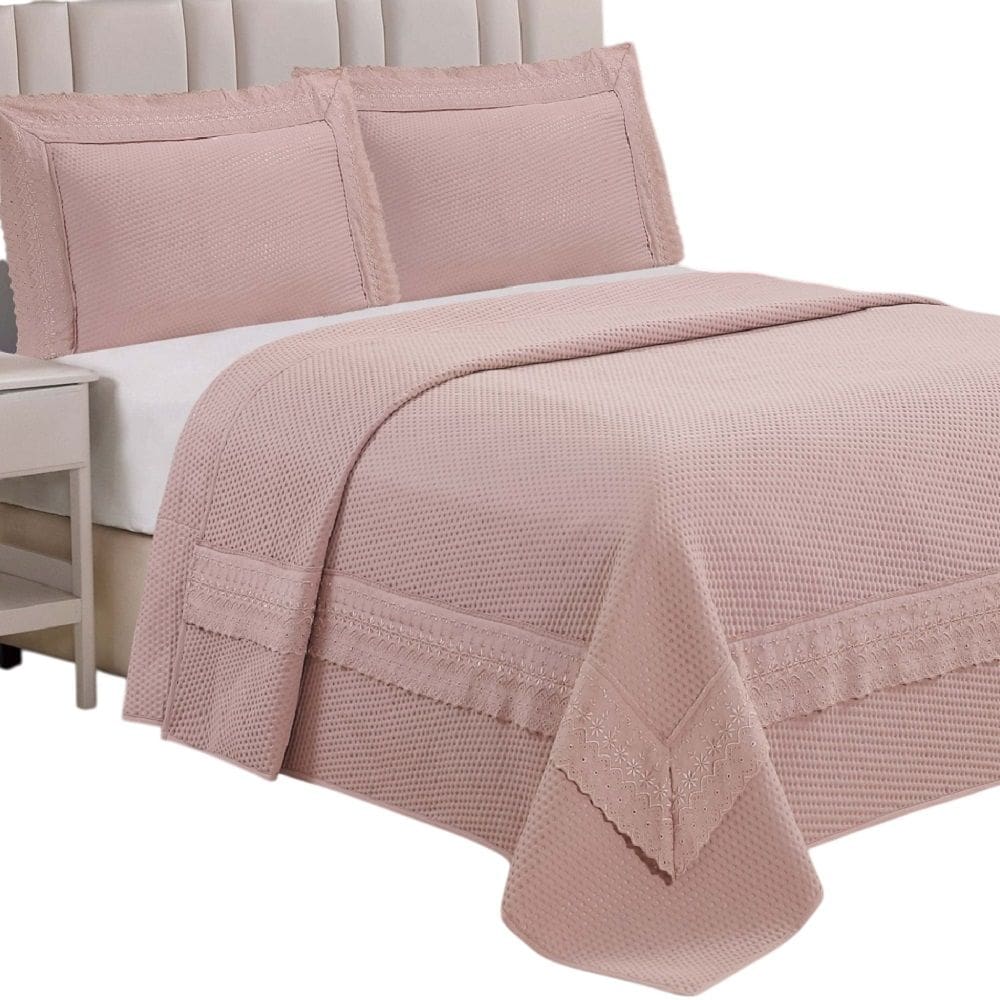 Cobre Leito King Encanto Bordado Inglês Percal 3pç 100% Poliéster - Malv