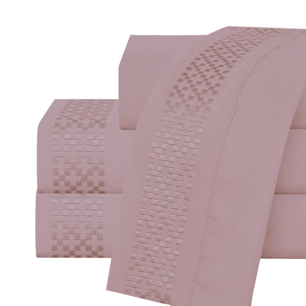 Jogo Lençol Casal Elegance Bordado 4pç 100% Poliéster - Malva