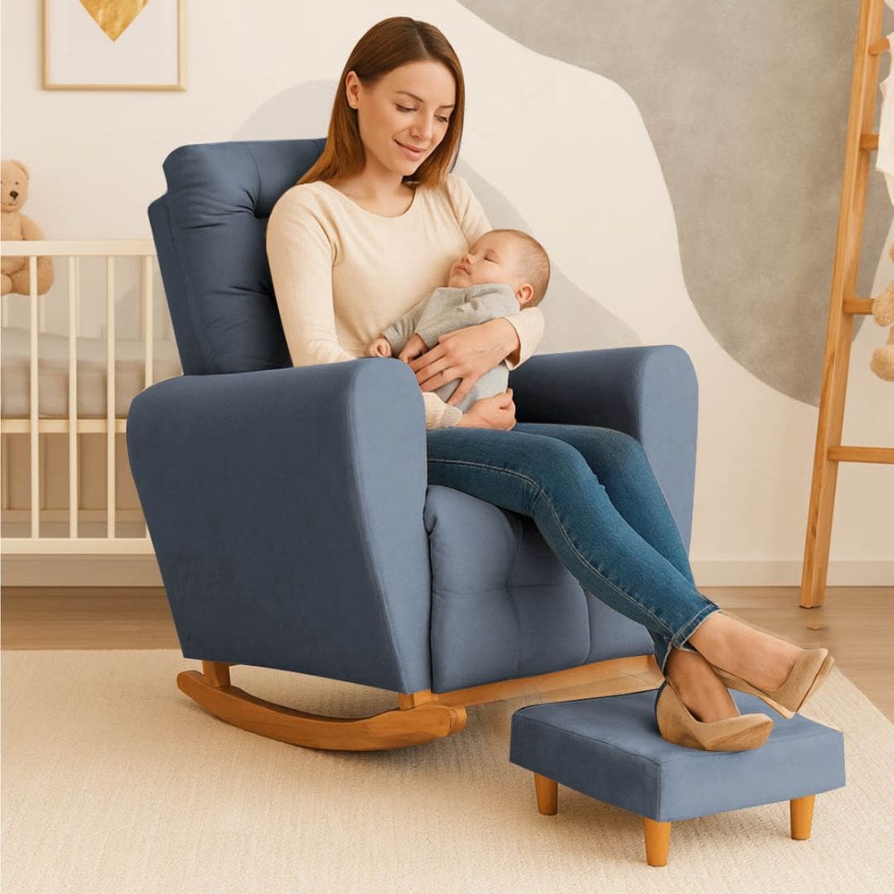 Poltrona Amamentação Base Balanço Cecilia Cinza