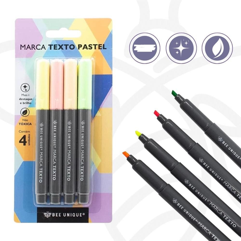 Kit Marca Texto Bee Unique Tons Pastel C/4