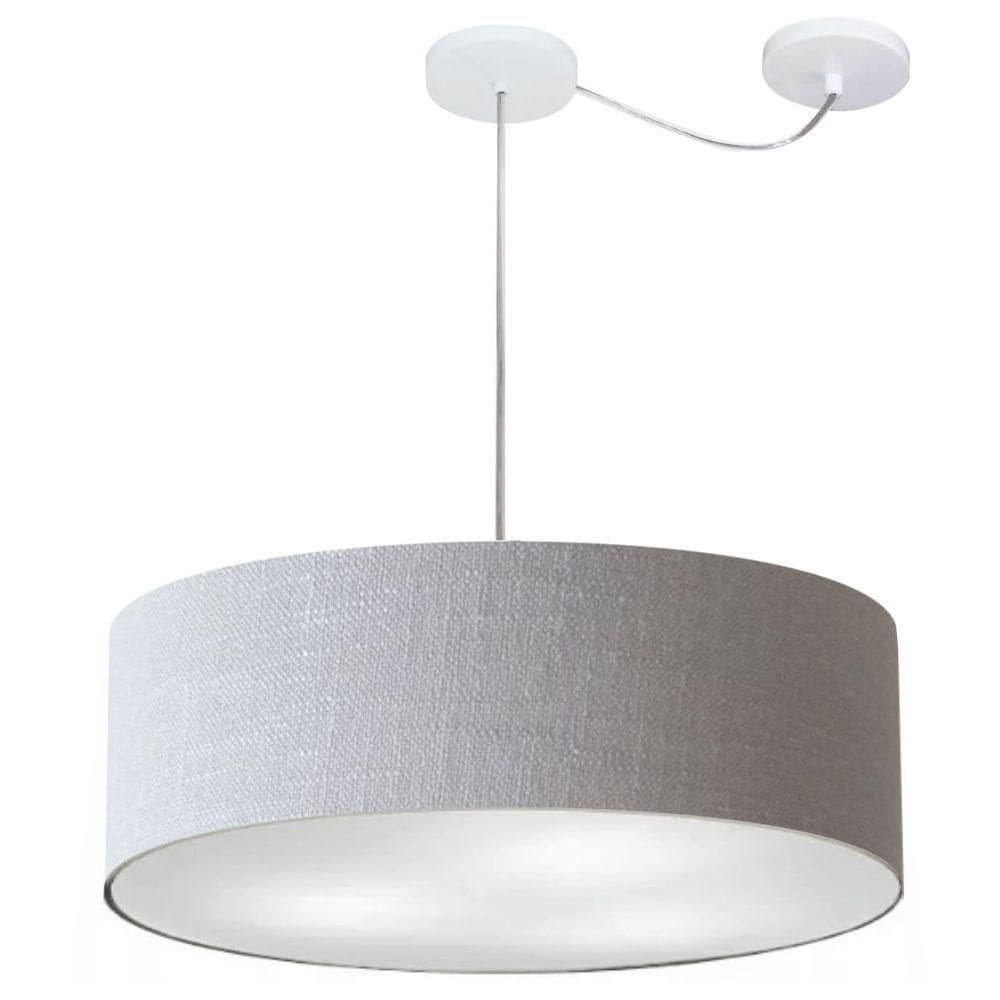 Lustre Pendente Cilíndrico Com Desvio De Centro Md-4259 Cúpula Em Tecido 50x15cm Rustico Cinza - Bivolt