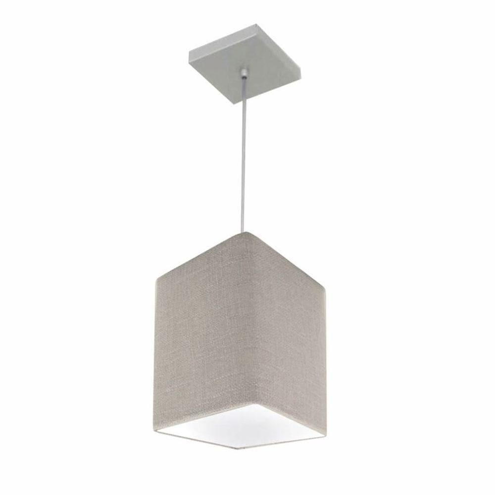 Lustre Pendente Quadrado Md-4007 Cúpula Em Tecido 25/16x16cm Rustico Cinza - Bivolt