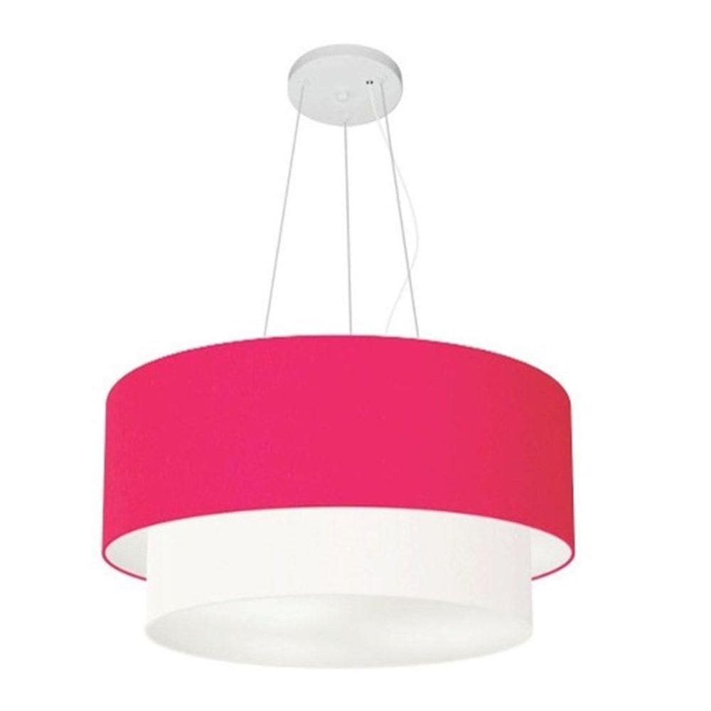 Lustre Pendente Duplo Cilíndrico Vivare Md-4061 Cúpula Tecido 50x40cm - Bivolt Rosa-pink-branco 127/220v