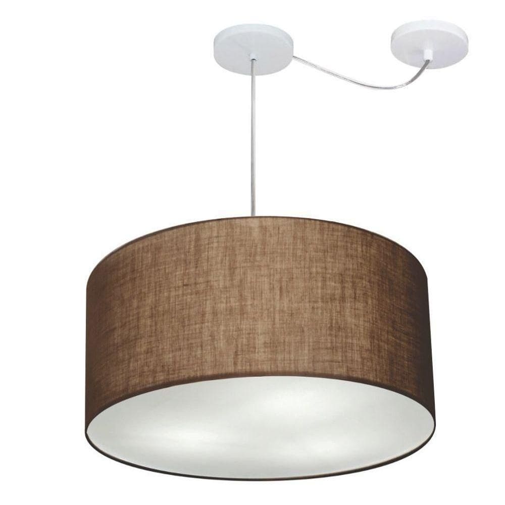 Lustre Pendente Cilíndrico Com Desvio Md-4236 Cúpula Em Tecido 45x25cm Café - Bivolt