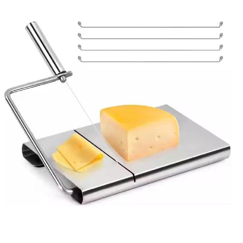 Cortador Fatiador Queijos Bandeja Em Inox Com Fio Frutas Frios Legumes Bolo Manual Multifuncional