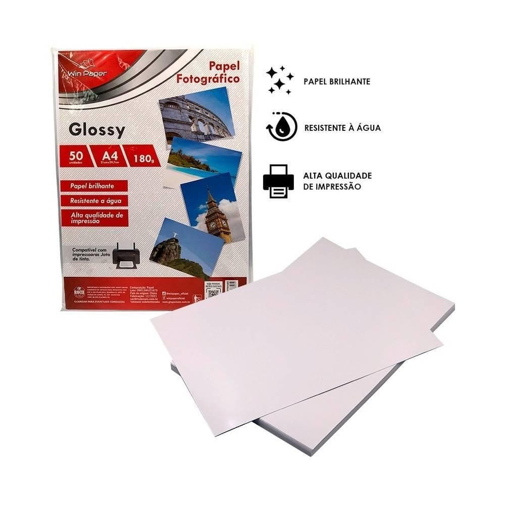 Kit 500 Folhas Papel Brilhante Fotográfico A4 Glossy 180G