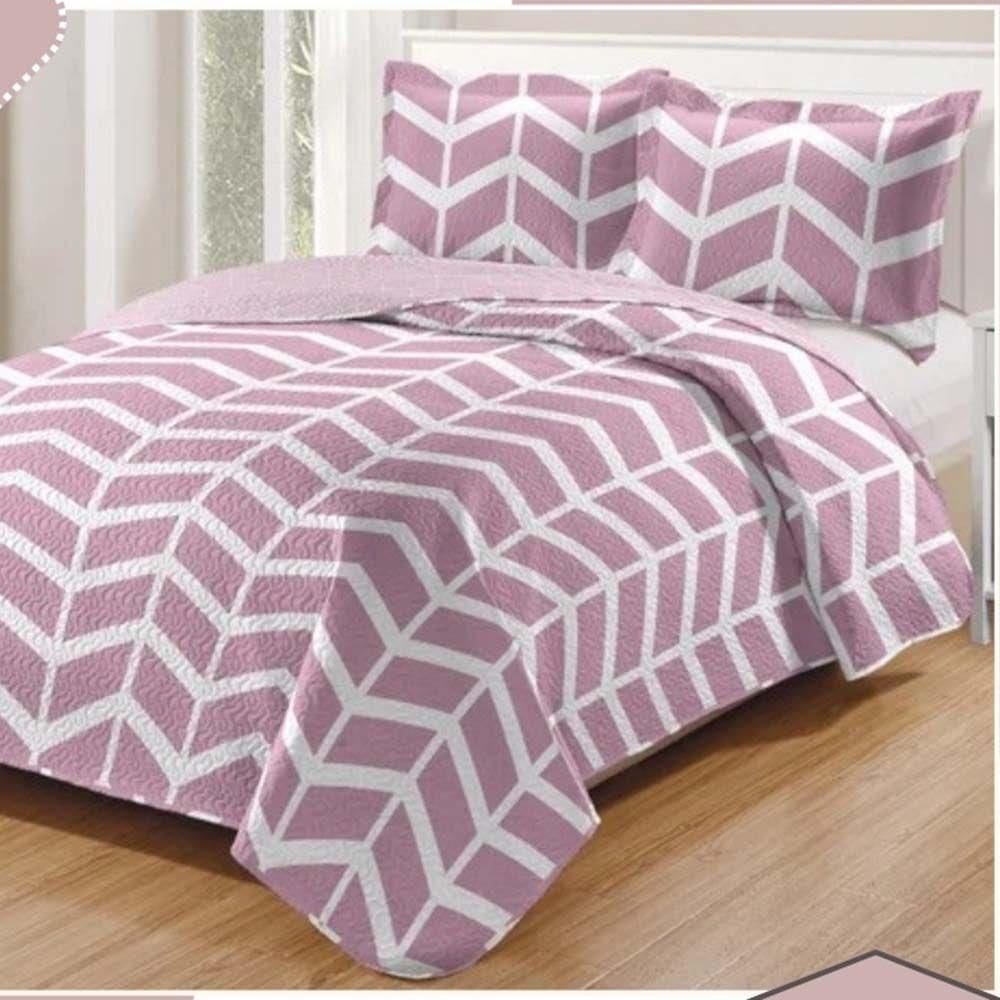 Kit Cobre Leito Colcha Daily Queen 3 Peças Dupla Face Estampado - Modelo 68 - 100% Poliéster