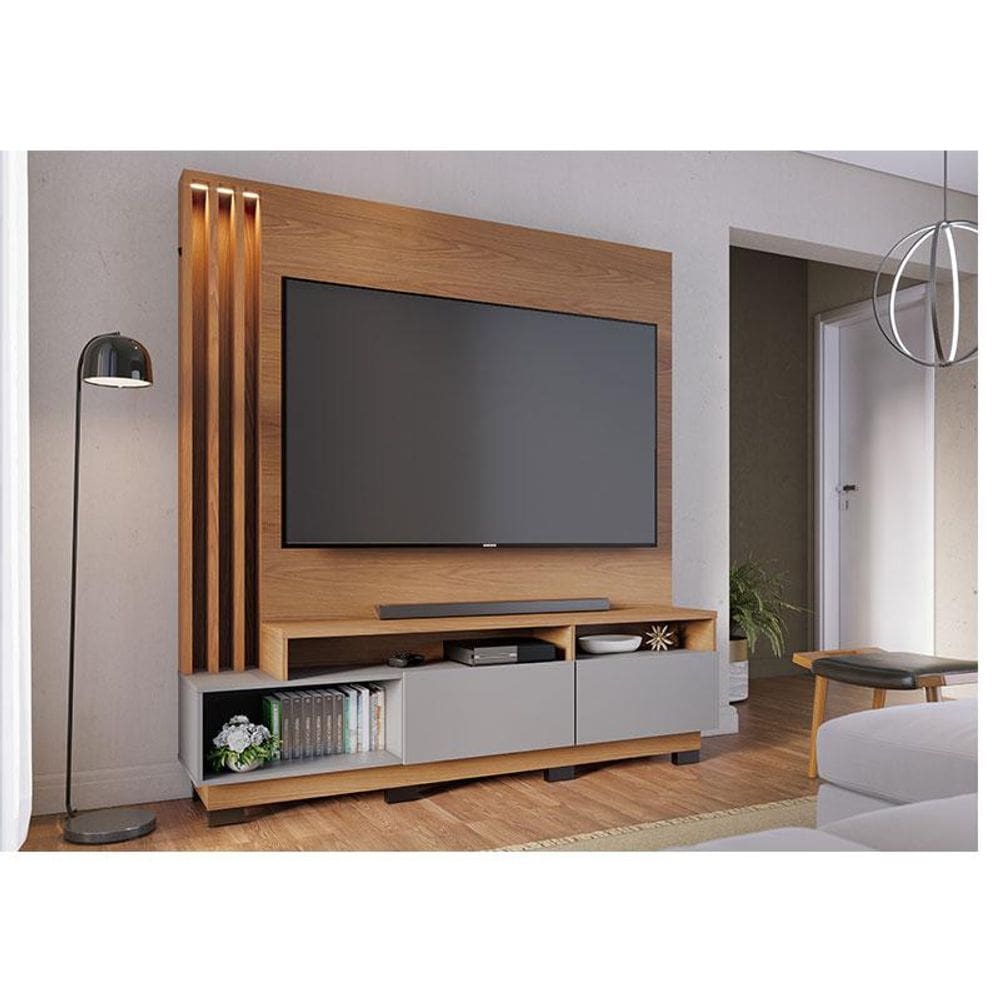 Estante Home Theater Ambiente Humaitá Com Pés Freijó Cinza Acetinado - Colibri