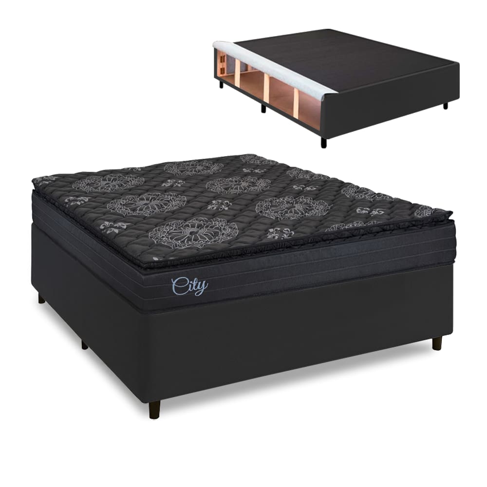 Cama Box Baú Queen Colchão com Molas Ensacadas City Pillow Top 158x198x67cm Hellen
