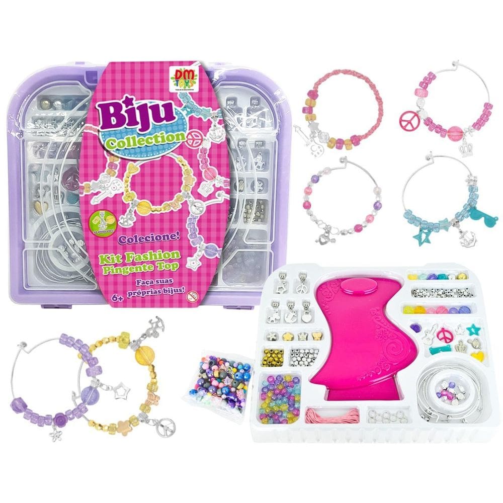 Kit Maleta Miçangas Infantil Para Montar Pulseiras Pingente