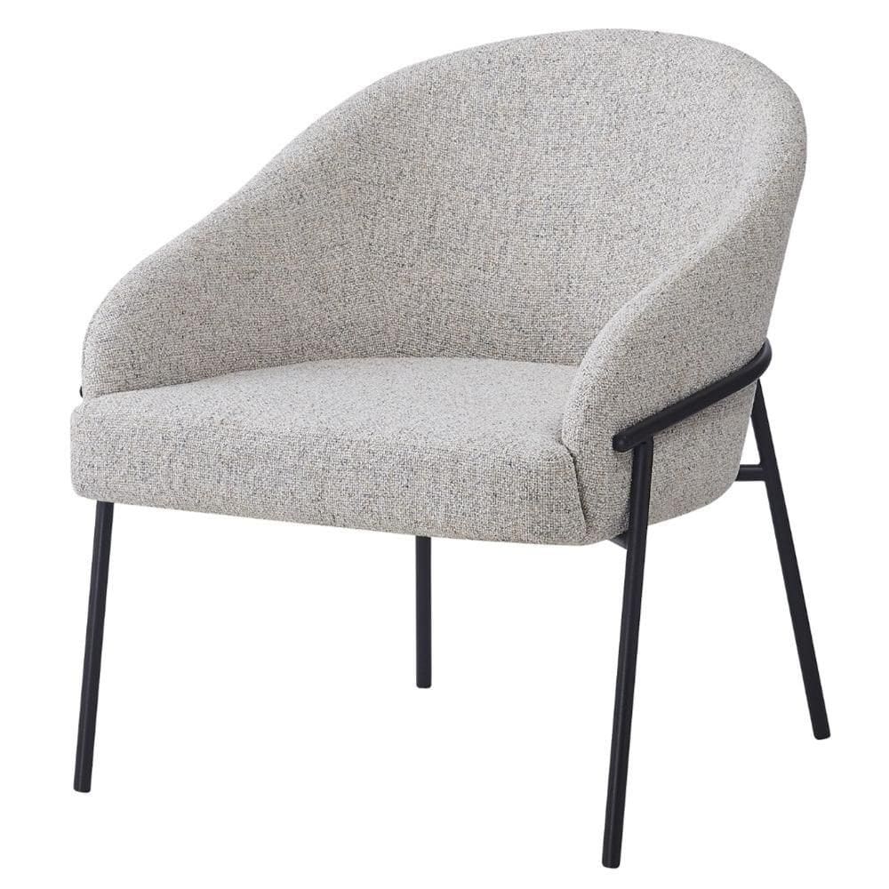 Poltrona Inhotim Fratini Assento e Encosto Revestidos em Linho Rústico Claro Base Aço Preto