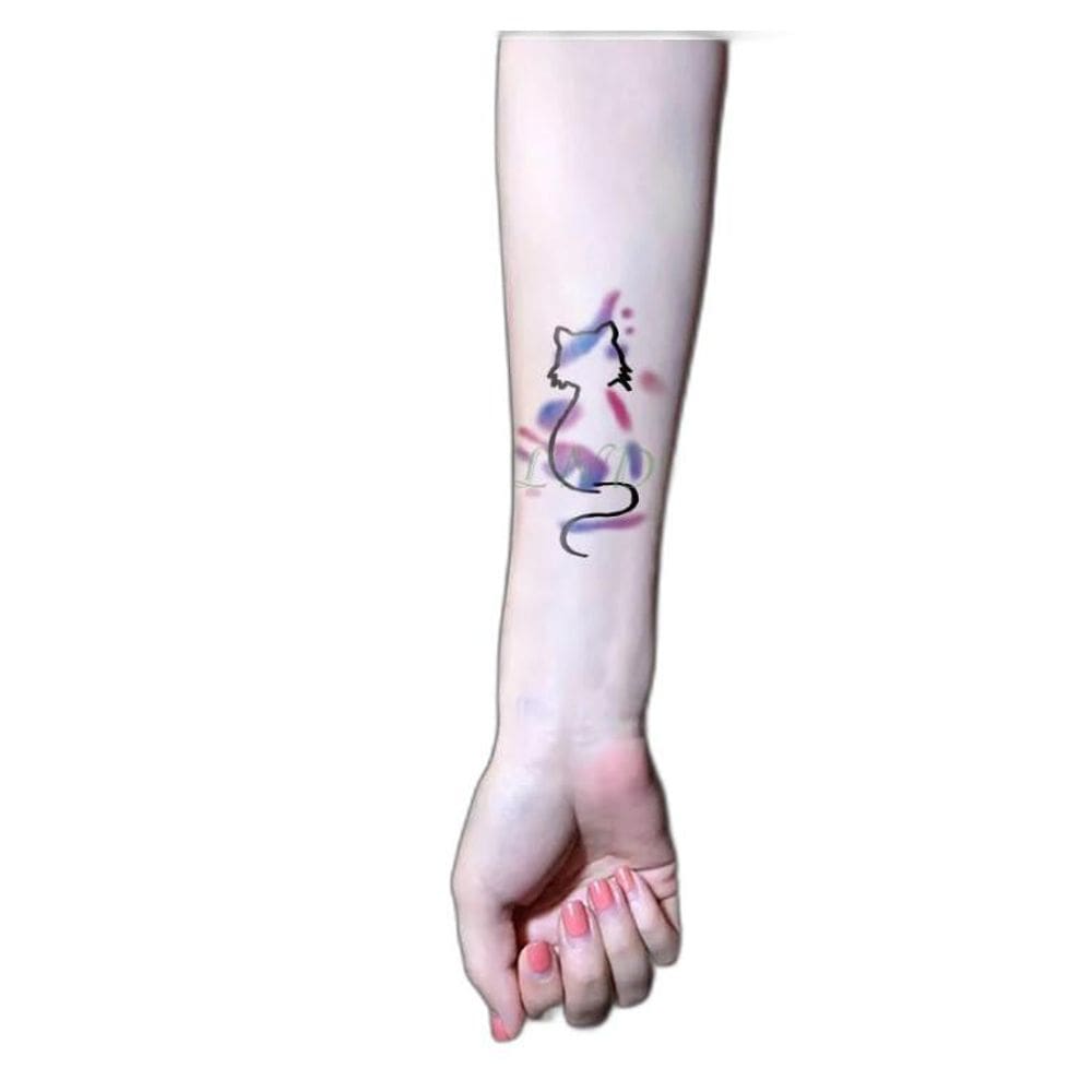 Tatuagem Temporária Delicada 2 Gatos Colorido