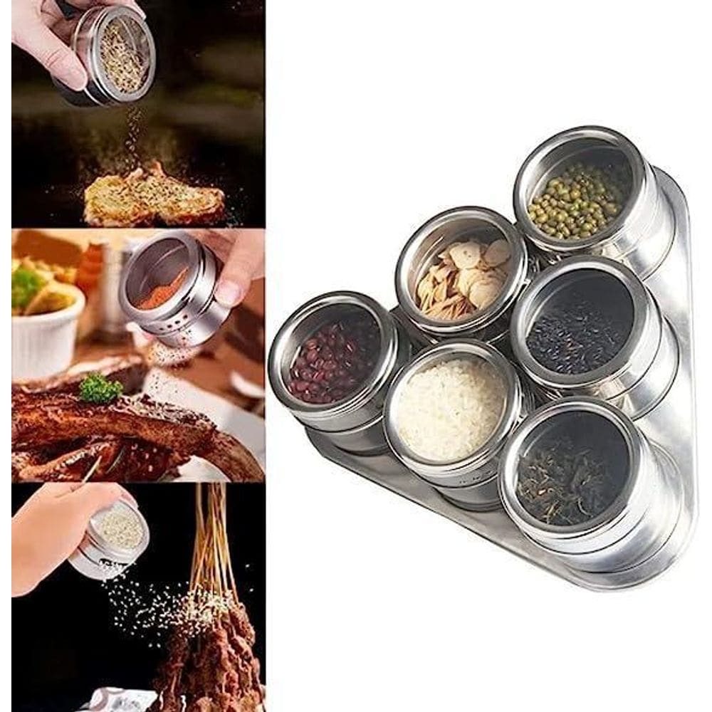 Porta Temperos Condimentos Magnetico Aço Inox 316 - 6 Peças