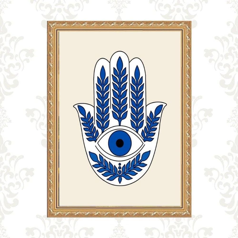 Quadro Moldura Dourada Hamsa Olho Grego 33X24Cm
