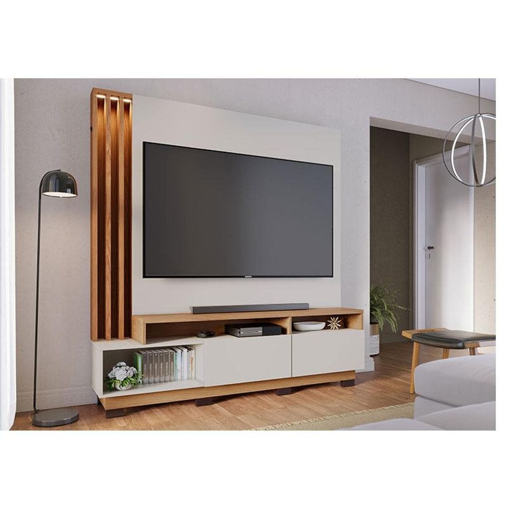 Estante Home Theater Ambiente Humaitá Com Pés Off White Matte Freijó - Colibri