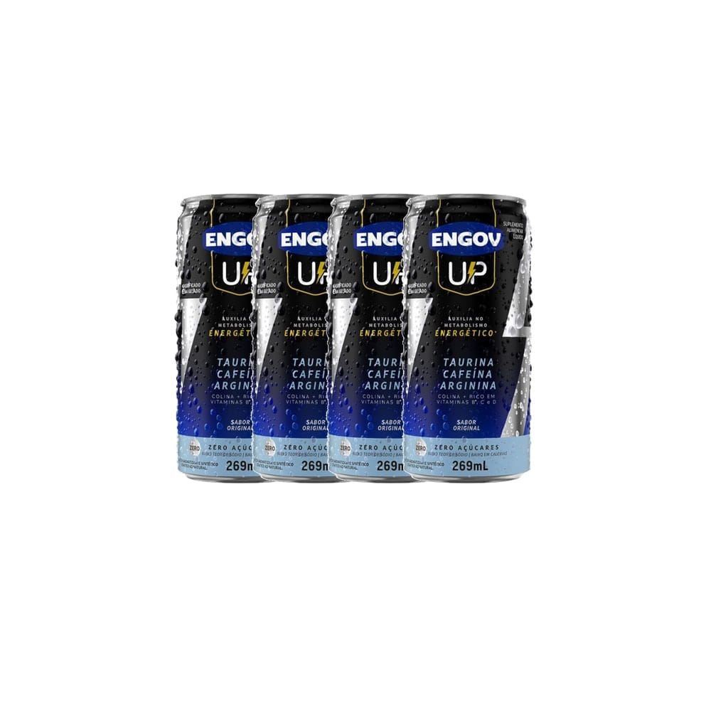 Kit 4 Energético Engov UP Taurina Cafeína e Arginina Sabor autêntico Zero Açúcares 269ml