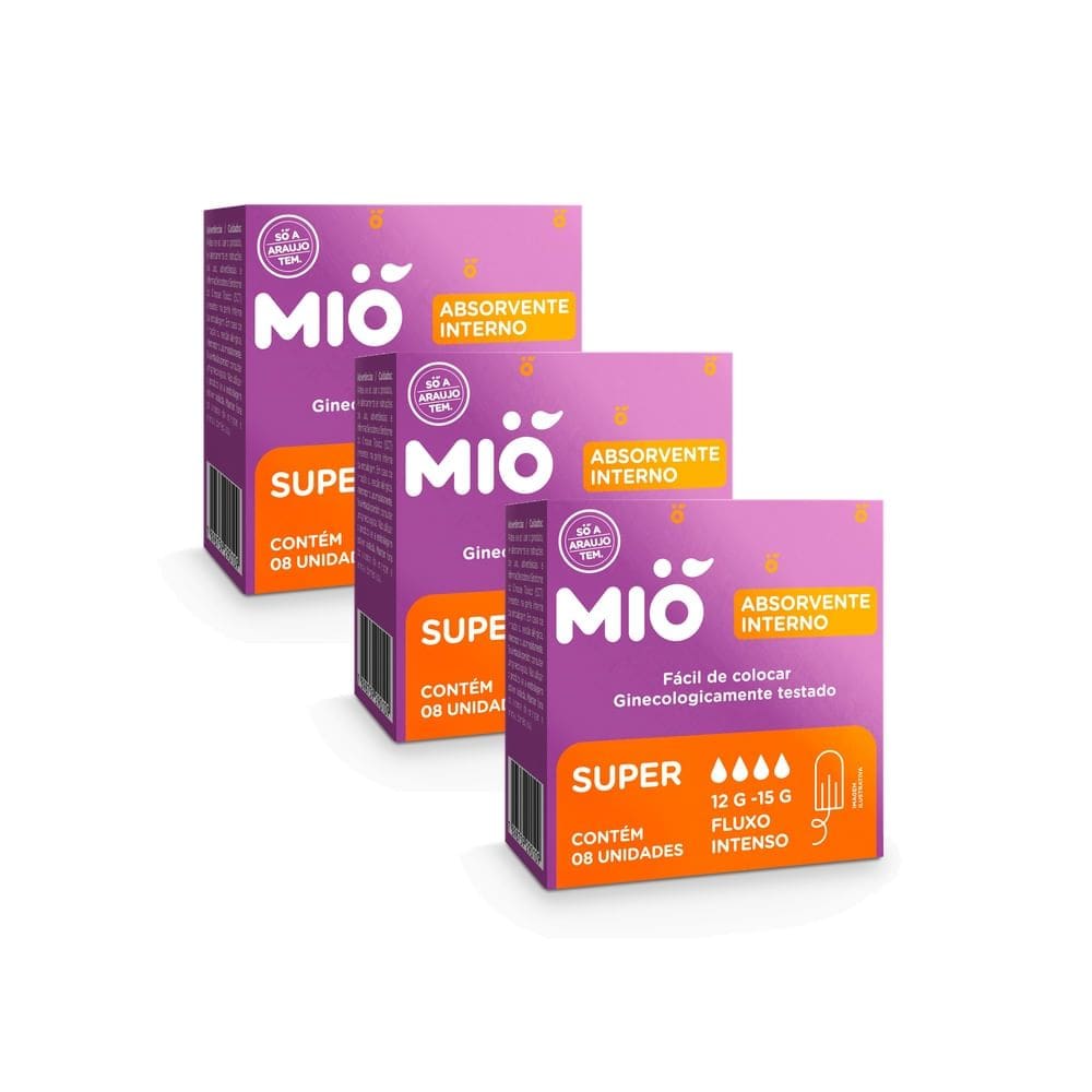 Kit 3 Absorvente Interno Mió Super Fluxo Intenso 8 Unidades